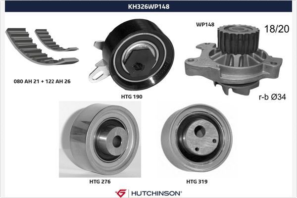 HUTCHINSON KH 326WP148 Water Pump & Timing Belt Kit