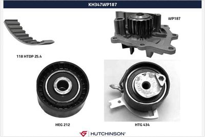 Water Pump & Timing Belt Kit HUTCHINSON KH 347WP187