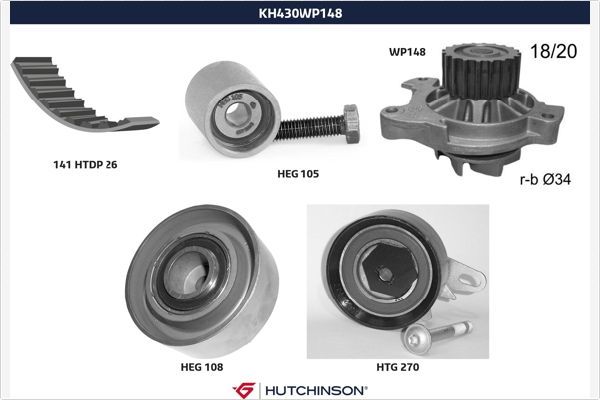 HUTCHINSON KH 430WP148 Water Pump & Timing Belt Kit
