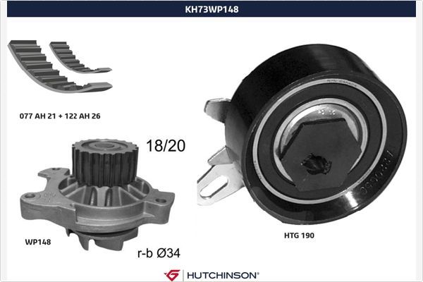HUTCHINSON KH 73WP148 Water Pump & Timing Belt Kit