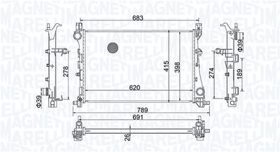 Radiator, engine cooling MAGNETI MARELLI 350213203400