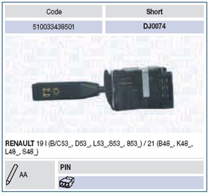 MAGNETI MARELLI 510033438501 Steering Column Switch