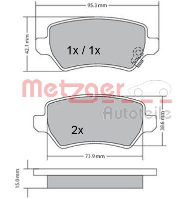 Brake Pad Set, disc brake METZGER AUTOTEILE 1170004
