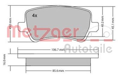 Brake Pad Set, disc brake METZGER AUTOTEILE 1170056