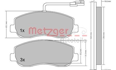 Brake Pad Set, disc brake METZGER AUTOTEILE 1170148