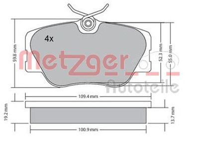 Brake Pad Set, disc brake METZGER AUTOTEILE 1170151