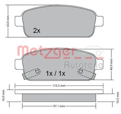Brake Pad Set, disc brake METZGER AUTOTEILE 1170164