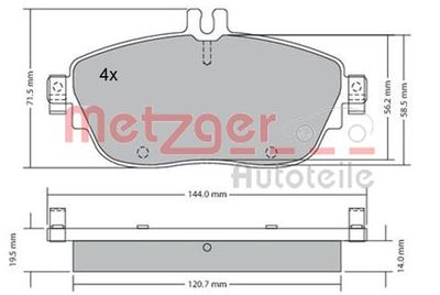 Brake Pad Set, disc brake METZGER AUTOTEILE 1170215
