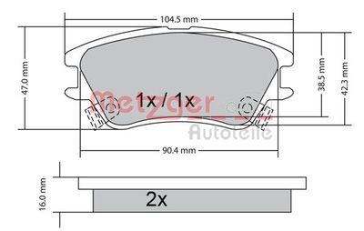 Brake Pad Set, disc brake METZGER AUTOTEILE 1170347
