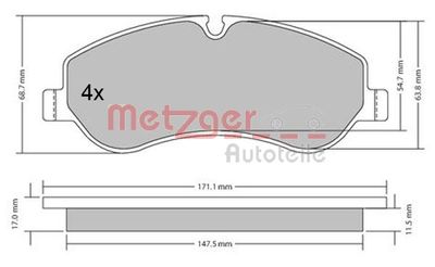 Brake Pad Set, disc brake METZGER AUTOTEILE 1170349