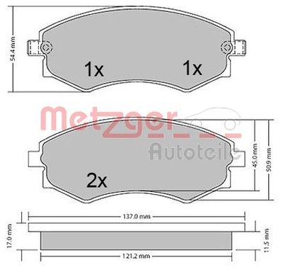 Brake Pad Set, disc brake METZGER AUTOTEILE 1170394