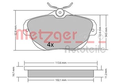 Brake Pad Set, disc brake METZGER AUTOTEILE 1170653