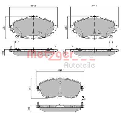 Brake Pad Set, disc brake METZGER AUTOTEILE 1170797