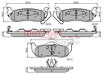 Brake Pad Set, disc brake METZGER AUTOTEILE 1170884