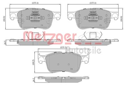 Brake Pad Set, disc brake METZGER AUTOTEILE 1170919