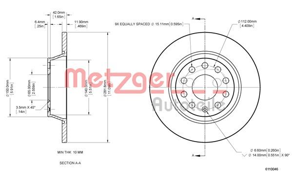 METZGER AUTOTEILE 6110046 Brake Disc