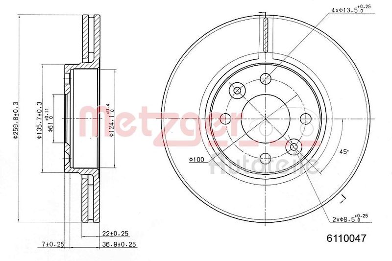 METZGER AUTOTEILE 6110047 Brake Disc