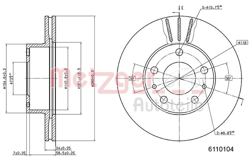 METZGER AUTOTEILE 6110104 Brake Disc