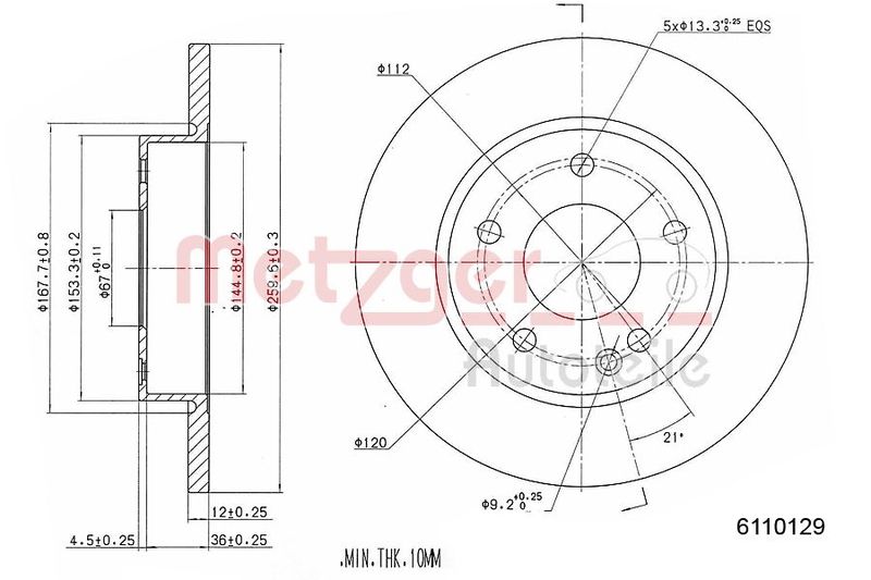 METZGER AUTOTEILE 6110129 Brake Disc