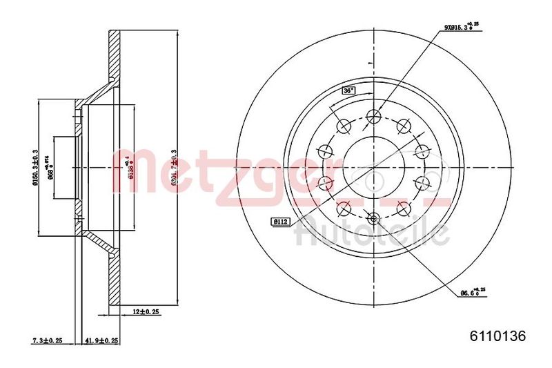 METZGER AUTOTEILE 6110136 Brake Disc