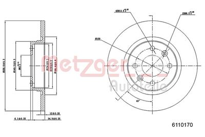 Brake Disc METZGER AUTOTEILE 6110170