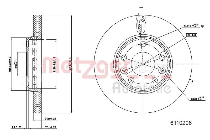 METZGER AUTOTEILE 6110206 Brake Disc