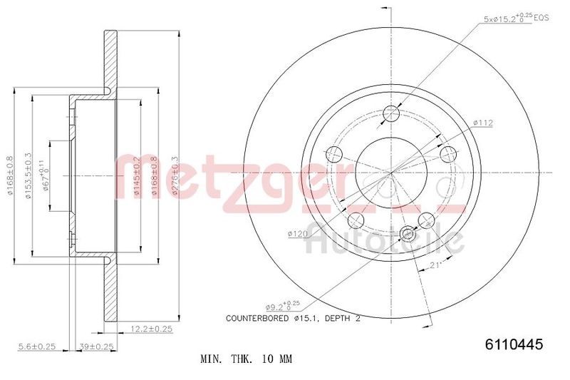 METZGER AUTOTEILE 6110445 Brake Disc