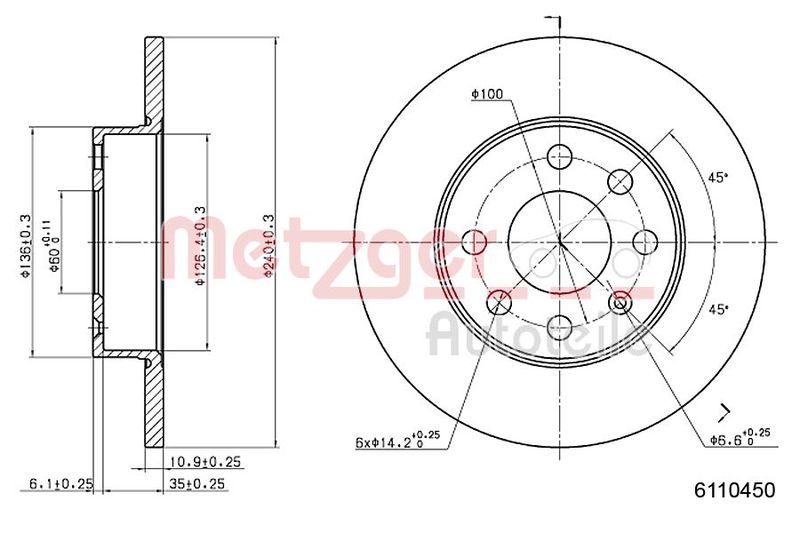 METZGER AUTOTEILE 6110450 Brake Disc