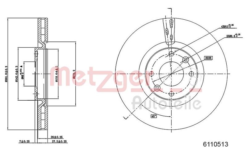 METZGER AUTOTEILE 6110513 Brake Disc