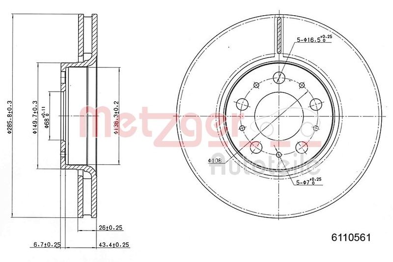 METZGER AUTOTEILE 6110561 Brake Disc