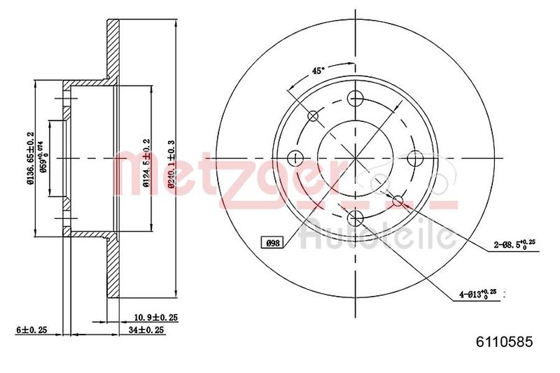 METZGER AUTOTEILE 6110585 Brake Disc