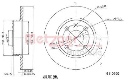 Brake Disc METZGER AUTOTEILE 6110650