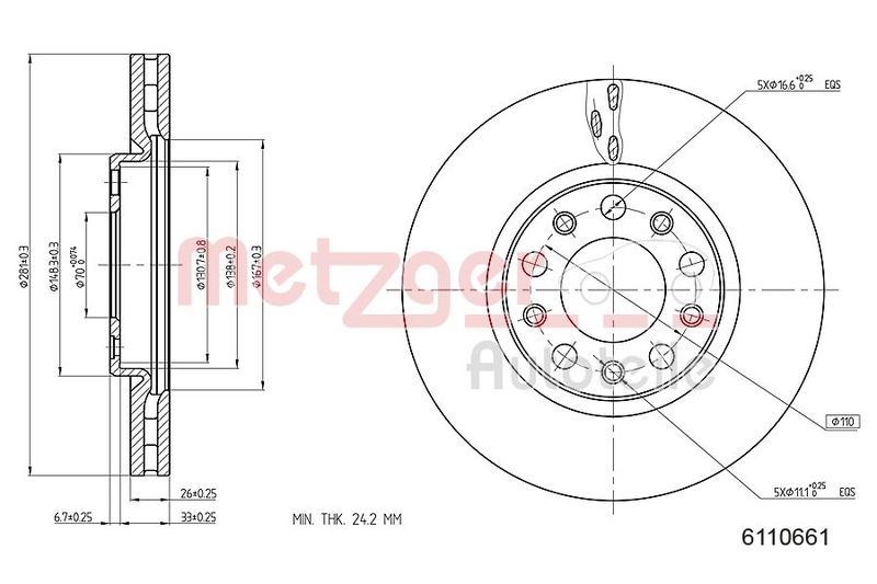METZGER AUTOTEILE 6110661 Brake Disc