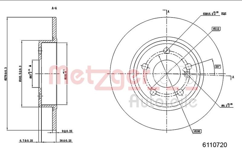 METZGER AUTOTEILE 6110720 Brake Disc