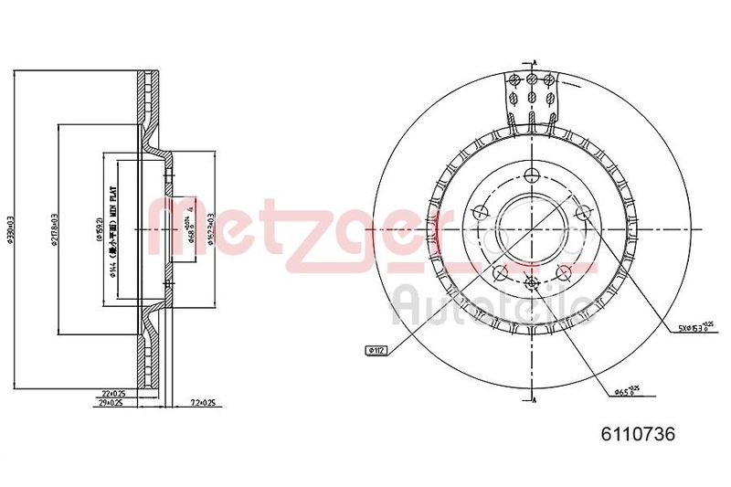 METZGER AUTOTEILE 6110736 Brake Disc