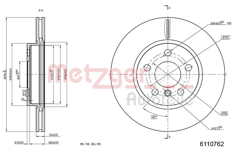 METZGER AUTOTEILE 6110762 Brake Disc