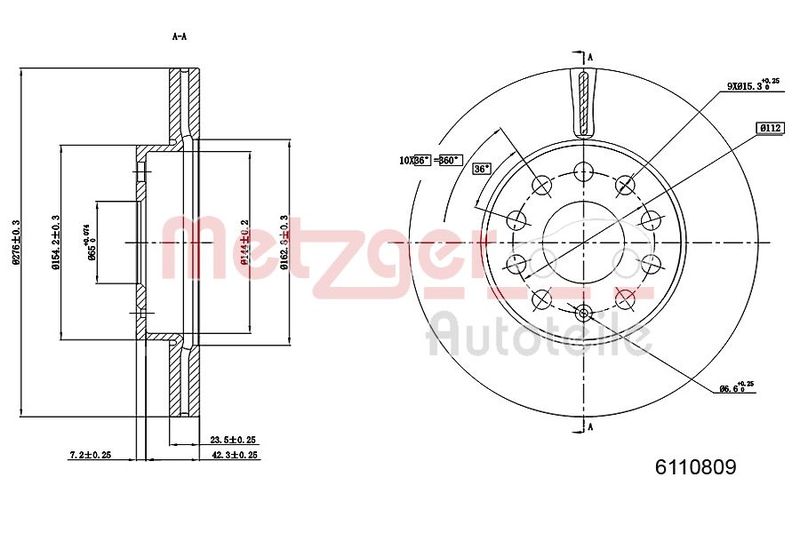 METZGER AUTOTEILE 6110809 Brake Disc