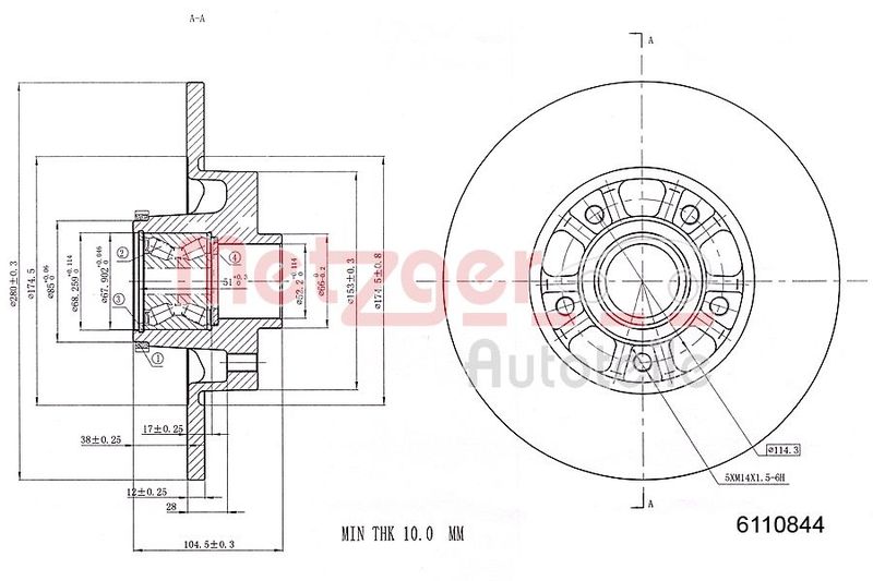 METZGER AUTOTEILE 6110844 Brake Disc