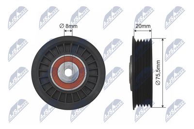 Tensioner Pulley, V-ribbed belt NTY RNK-AU-010