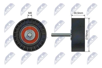 Tensioner Pulley, V-ribbed belt NTY RNK-FR-059