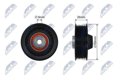 Tensioner Pulley, V-ribbed belt NTY RNK-ME-042