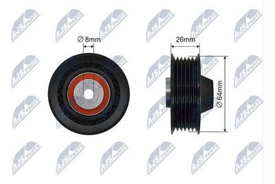 Tensioner Pulley, V-ribbed belt NTY RNK-ME-066