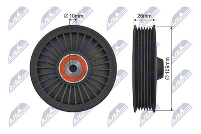 Tensioner Pulley, V-ribbed belt NTY RNK-ME-070