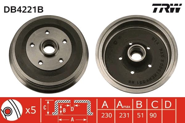 TRW DB4221B Brake Drum