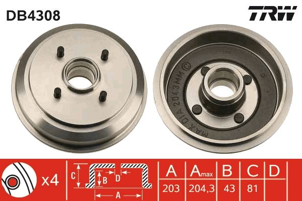 TRW DB4308 Brake Drum