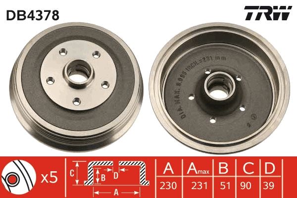 TRW DB4378 Brake Drum