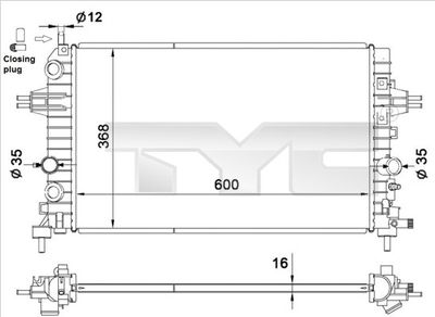 Radiator, engine cooling TYC 725-0036