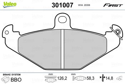 Brake Pad Set, disc brake VALEO 301007