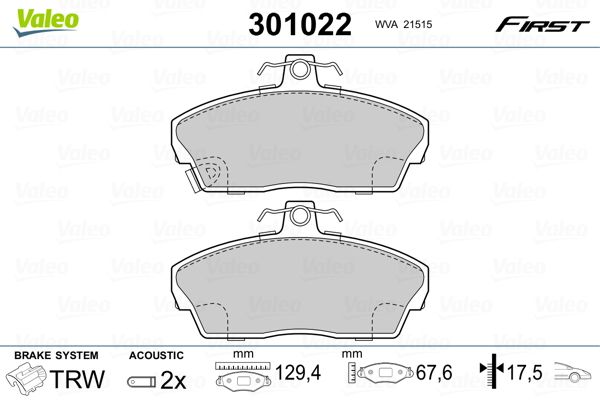 VALEO 301022 Brake Pad Set, disc brake