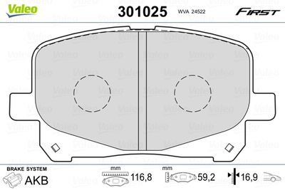 Brake Pad Set, disc brake VALEO 301025